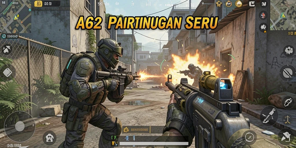Screenshot gameplay AA62 menampilkan aksi tembak-tembakan yang intens dan grafis memukau.