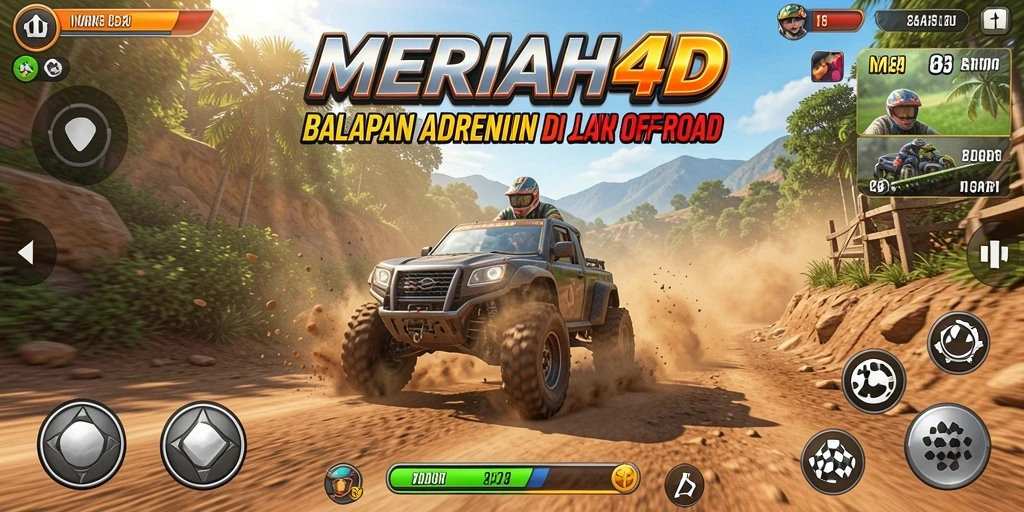 Screenshot gameplay dari MERIAH4D yang menunjukkan aksi balapan yang seru.