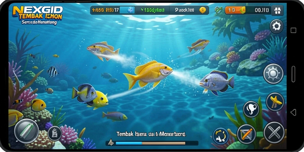 Tampilan gameplay NEXGID dengan aksi tembak ikan yang seru.