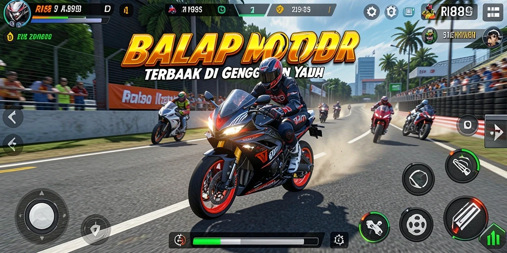 Tangkapan layar RI889 menampilkan aksi balap motor yang seru dan grafis tajam.