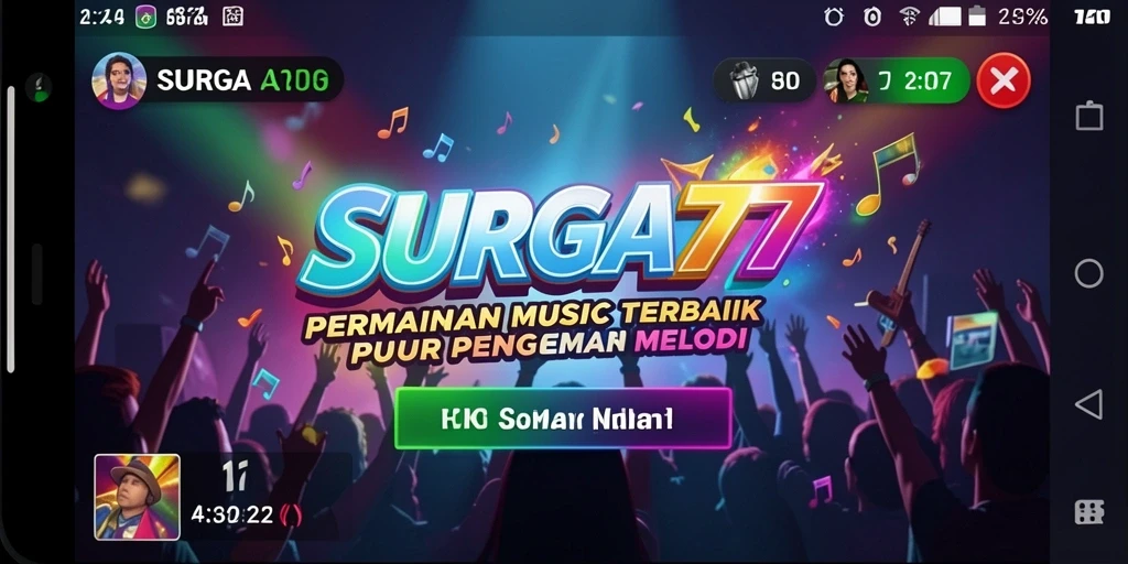 Screenshot gameplay SURGA77 yang menunjukkan interaksi bermain musik.