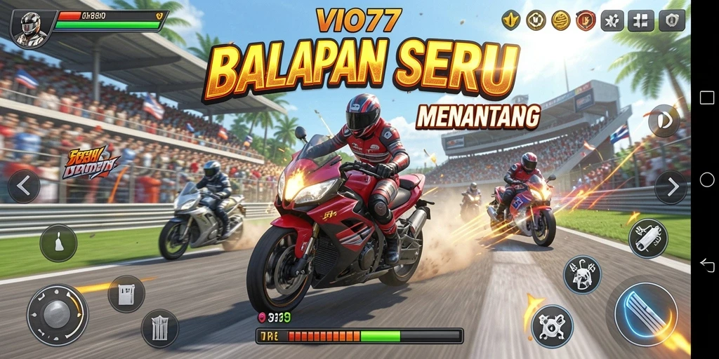 Tampilan gameplay balapan seru di VIO77 dengan mobil kustomisasi.
