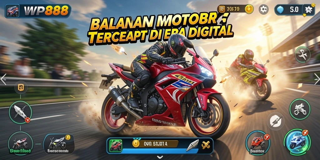 Screenshot gameplay WP888 menampilkan balapan motor yang intens.