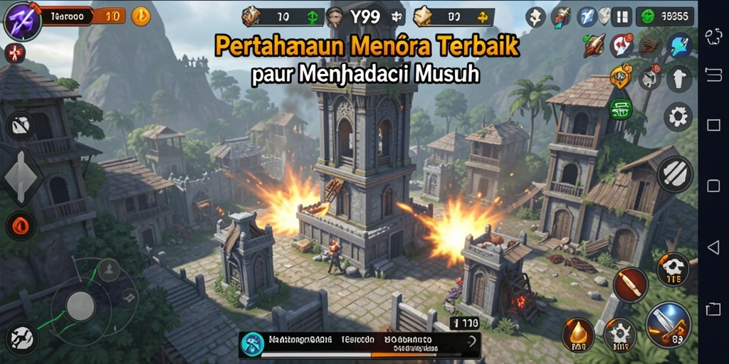 Tampilan gameplay Y89 dengan menara yang siap menghadapi musuh.